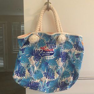 Superdry blue tropical print beach bag